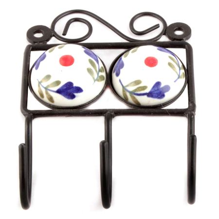 Navy Blue Leaf Ceramic Tiles Hooks